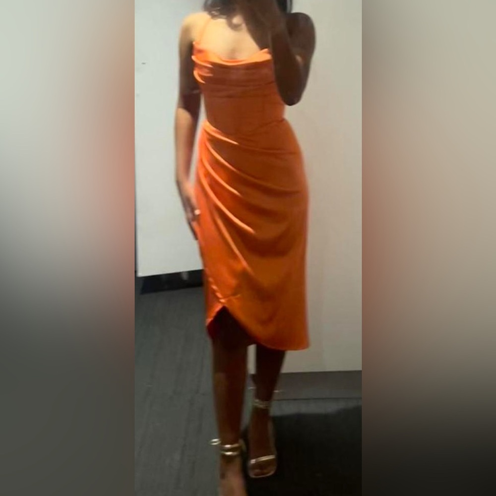 Lulus. SATIN MIDI DRESS ORANGE